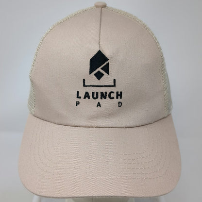 Hit Trucker Hat Beige One Size Launch Pad Logo Mesh Snapback Cap Graphic Cotton