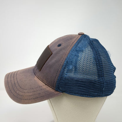 Pukka Trucker Hat Blue One Size Leather Patch Distressed Mesh Snapback Blank