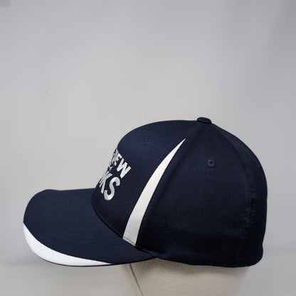 Sky View Hawks Fitted Hat Blue L/XL Flexfit Vented Holes 6 Panel Yupoong