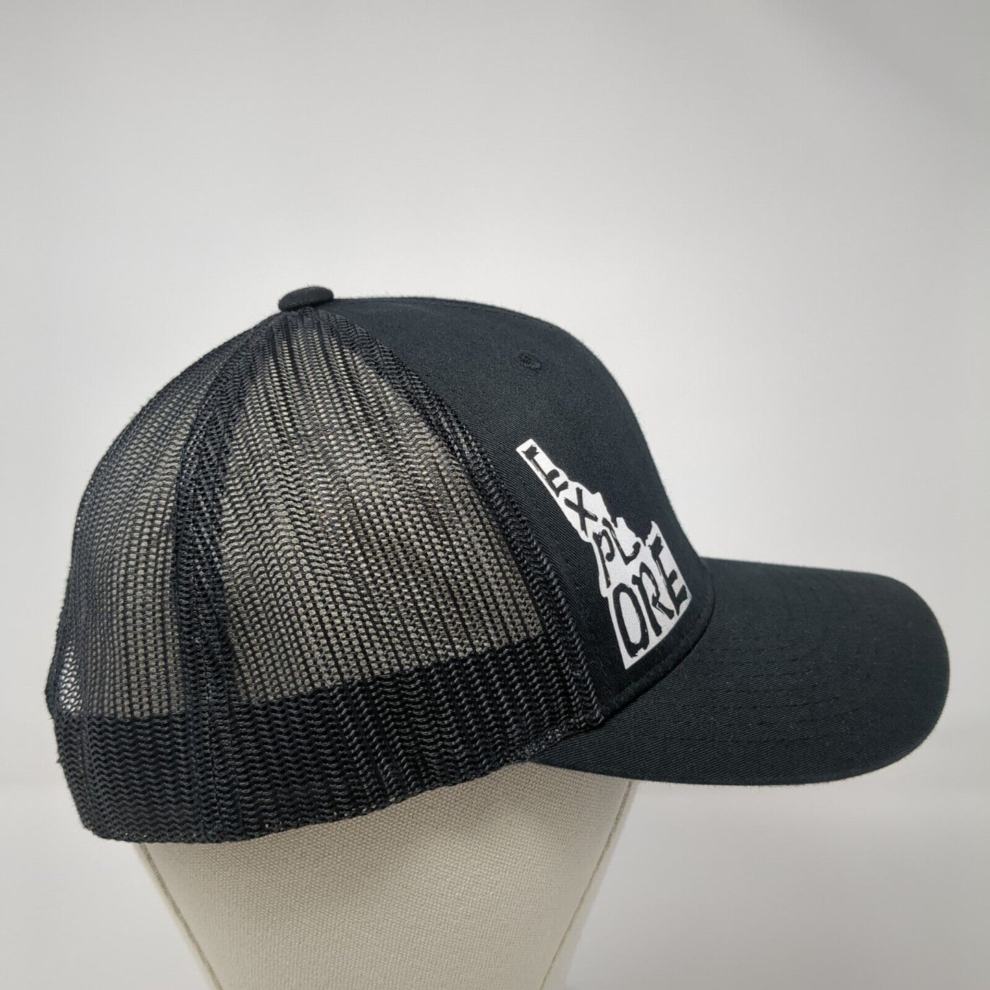 Explore Idaho Snapback Trucker Hat Black One Size Adjustable Mesh Back Yupoong