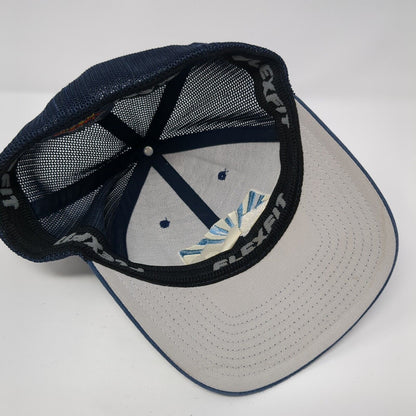Mountains Fitted Trucker Hat Blue OS Flexfit Mesh Back Embroidered Yupoong