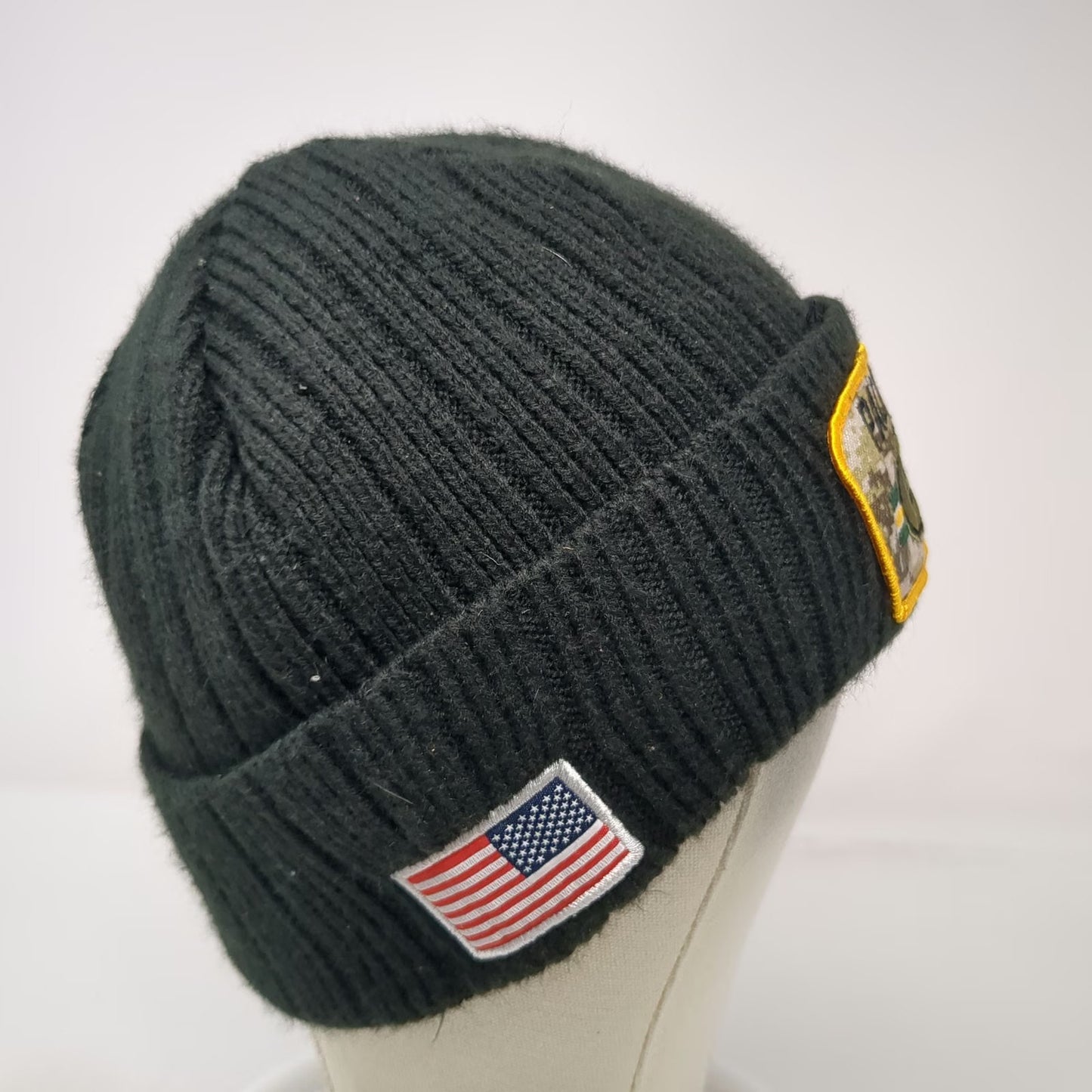 New Era Green Bay Packers NFL Black Beanie One Size Fleece Lined Camo Patch Flag