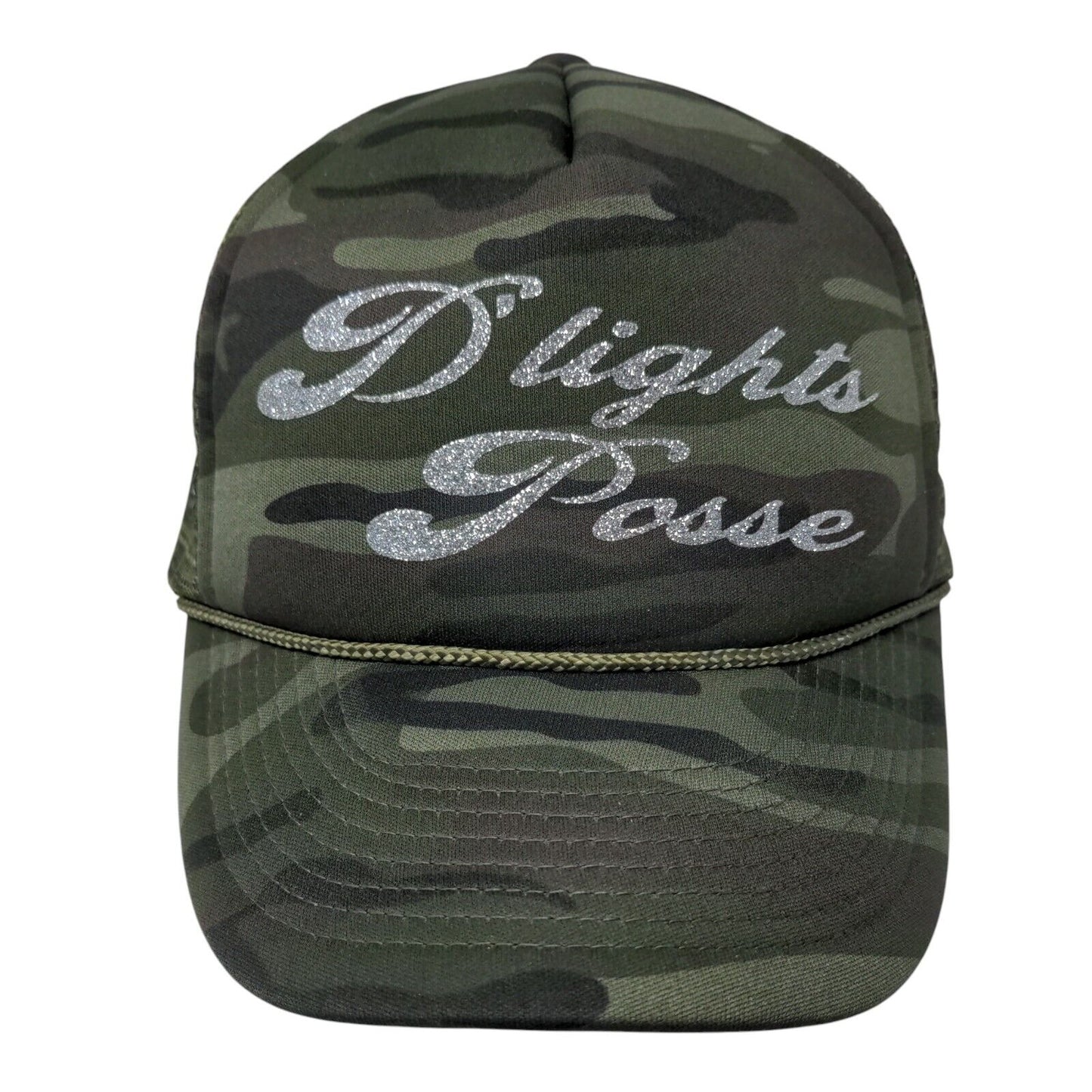Dights Posse Snapback Trucker Hat Camouflage OSFA Adjustable Mesh Back Rope