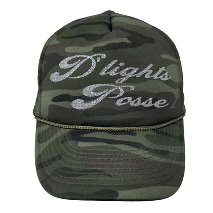 Dights Posse Snapback Trucker Hat Camouflage OSFA Adjustable Mesh Back Rope