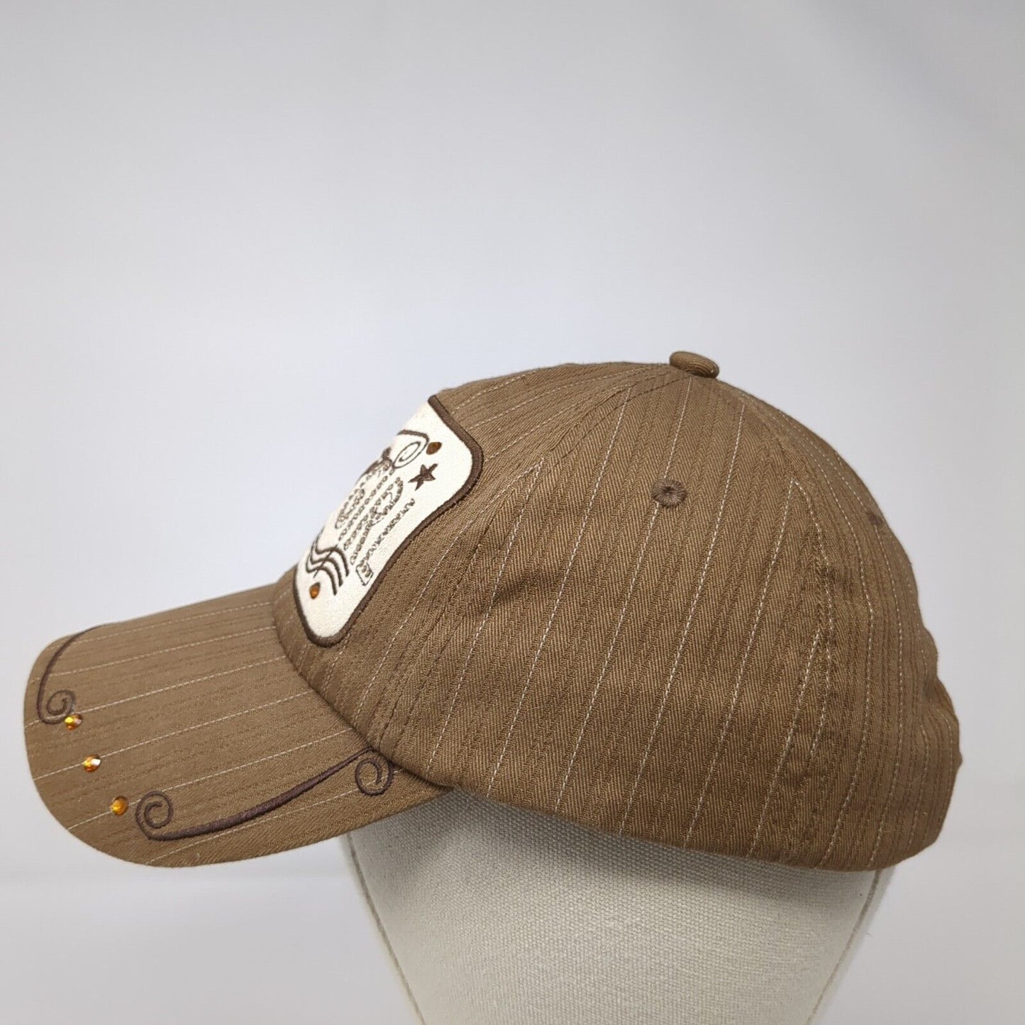 Cow Girl Strapback Hat Brown One Size Adjustable Embroidered Bling W&F Cotton