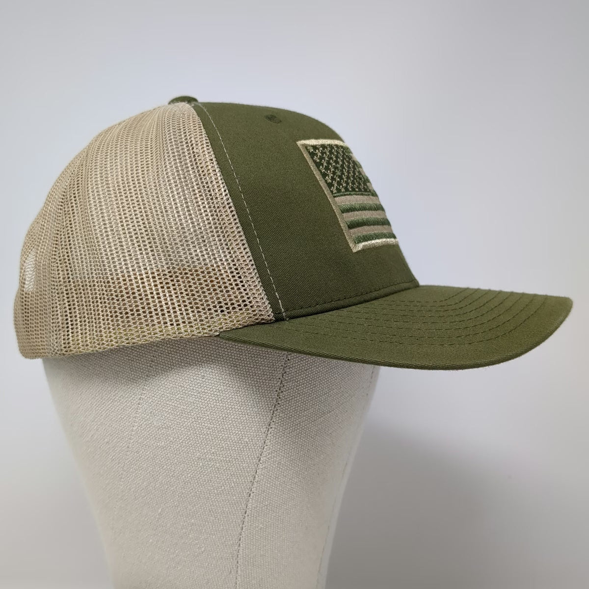 Sportex Trucker Hat Green OSFM American Flag KBM Mesh Snapback Patch USA Made