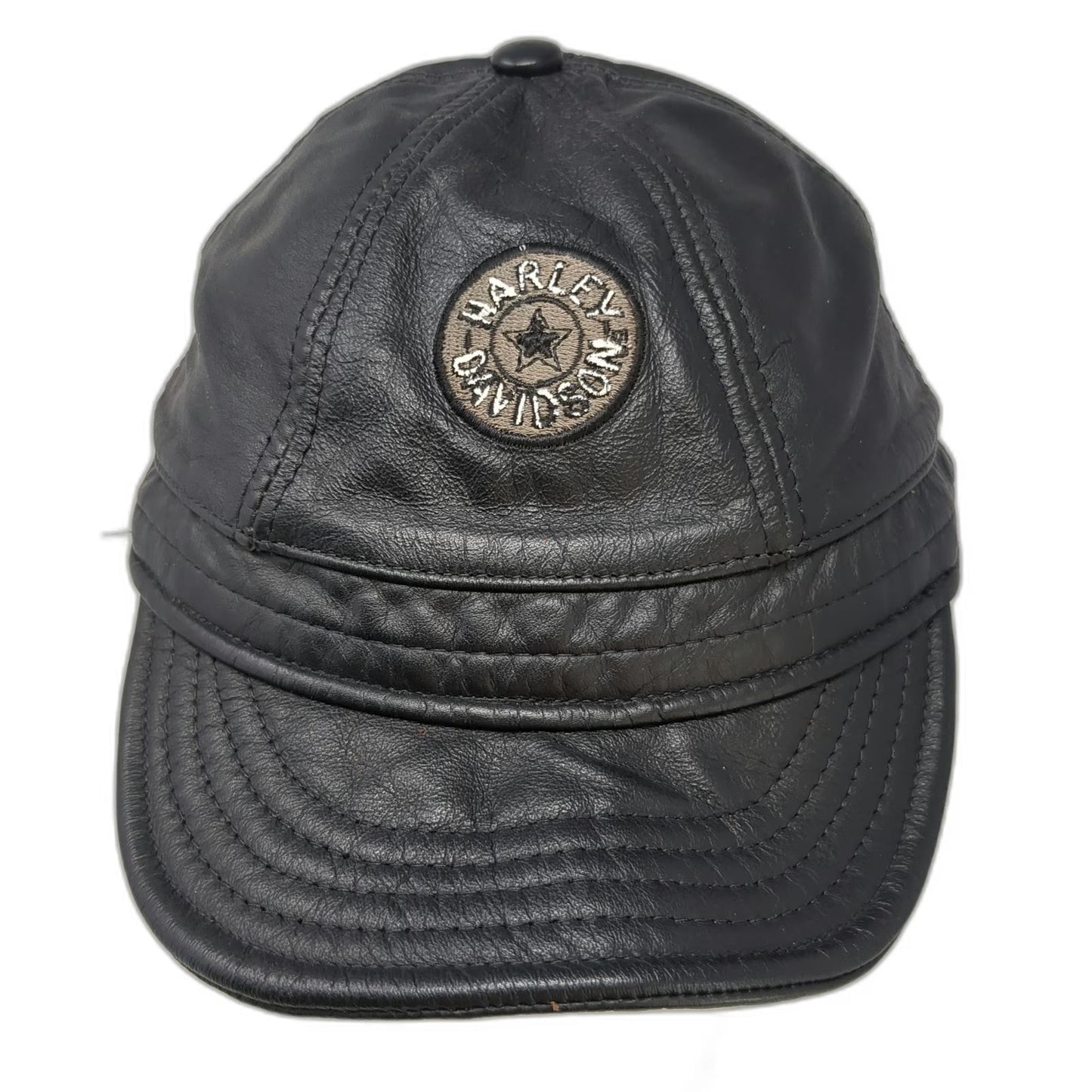 Harley-Davidson Baseball Cap Black M Leather Star Logo USA Fitted Hat Vintage
