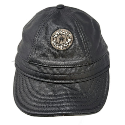 Harley-Davidson Baseball Cap Black M Leather Star Logo USA Fitted Hat Vintage