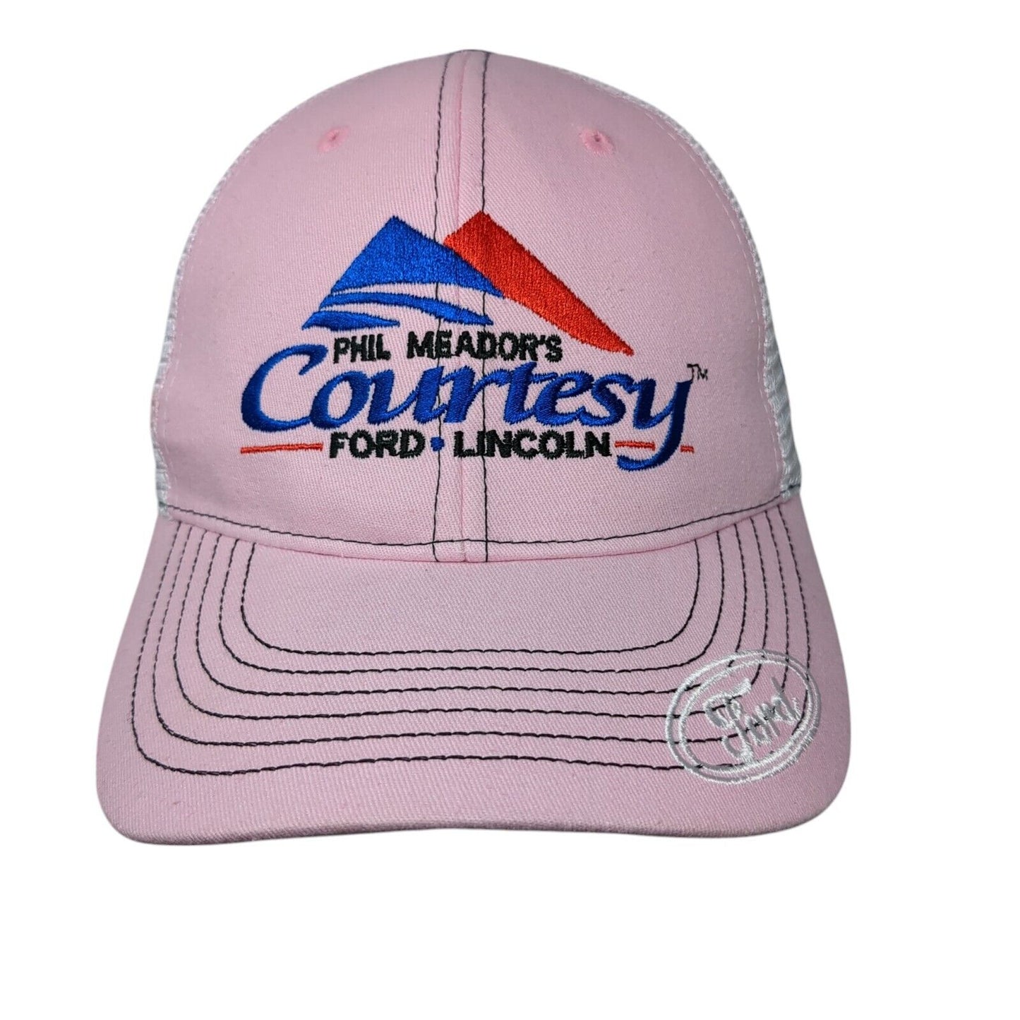 Phil Meador's Courtesy Ford Lincoln Strapback Ponyback Trucker Hat Pink OS 360