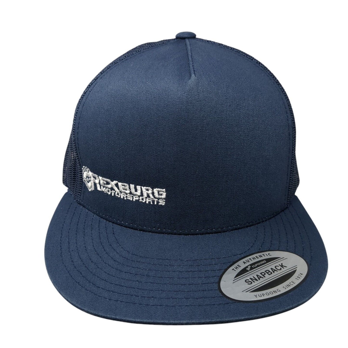 Rexburg Motorsports Snapback Trucker Hat Blue OS Adjustable Mesh Back Yupoong