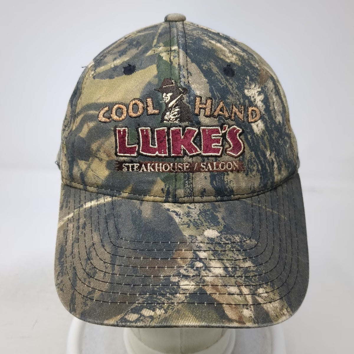 Port Authority Baseball Cap Green Red Gold OSFM Camo Eagle Idaho Steakhouse Hat