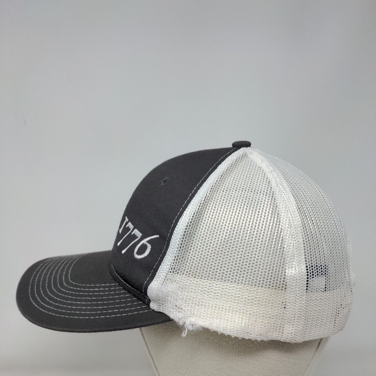 1776 Snapback Trucker Hat Gray One Size Adjustable Mesh Back Port Authority