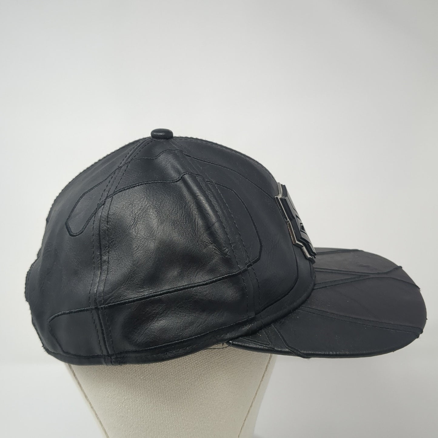 Marvel Black Panther Snapback Hat Black One Size Adjustable Faux Leather 6 Panel