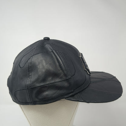 Marvel Black Panther Snapback Hat Black One Size Adjustable Faux Leather 6 Panel