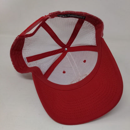 Richardson Snapback Mesh Back Trucker Hat Red One Size Leather Patch