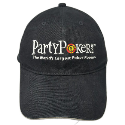 Baseball Cap Black One Size PartyPoker Embroidered Gaming Poker Room Hat Graphic
