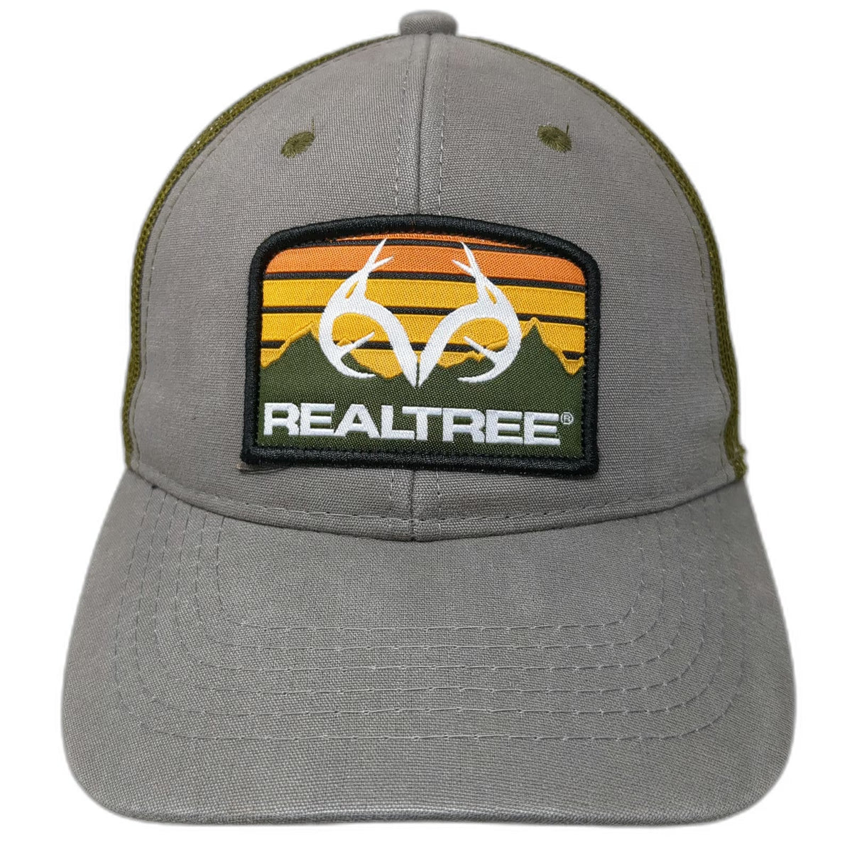 Realtree Trucker Hat Gray One Size Mesh Back Antler Logo Sunset Patch Snapback