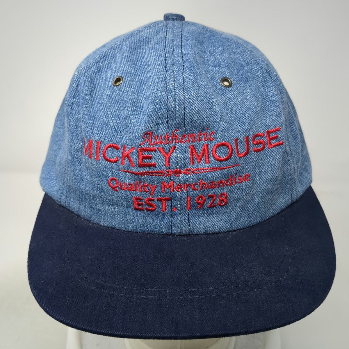 The Disney Store Baseball Cap Blue Mickey Mouse Leather Strapback Hat Vintage