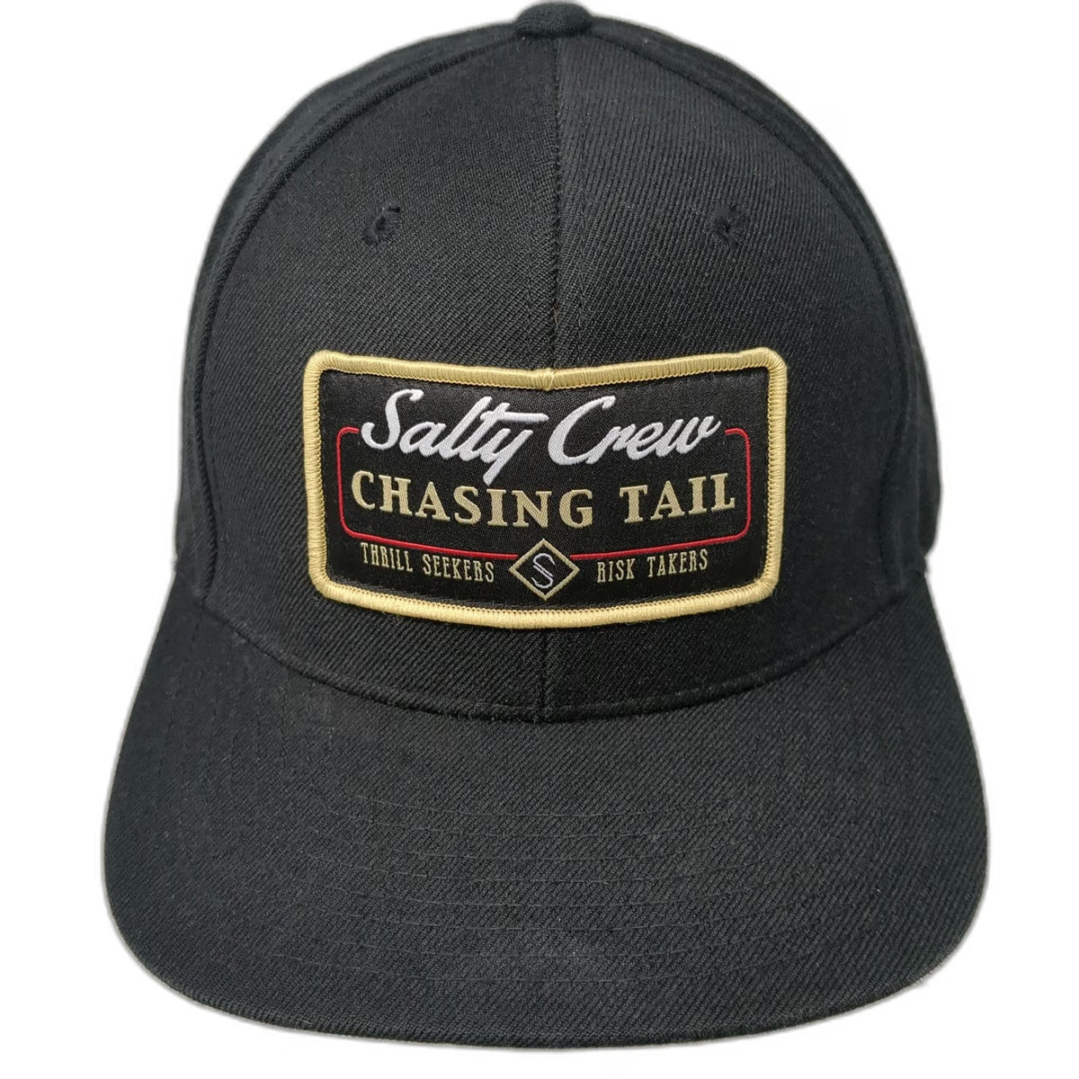 Salty Crew Snapback Hat Black One Size Chasing Tail Green Underbrim Flat Brim