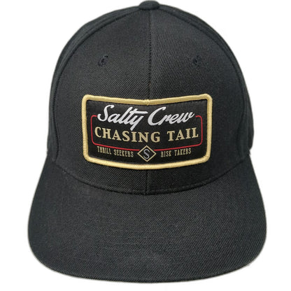 Salty Crew Snapback Hat Black One Size Chasing Tail Green Underbrim Flat Brim