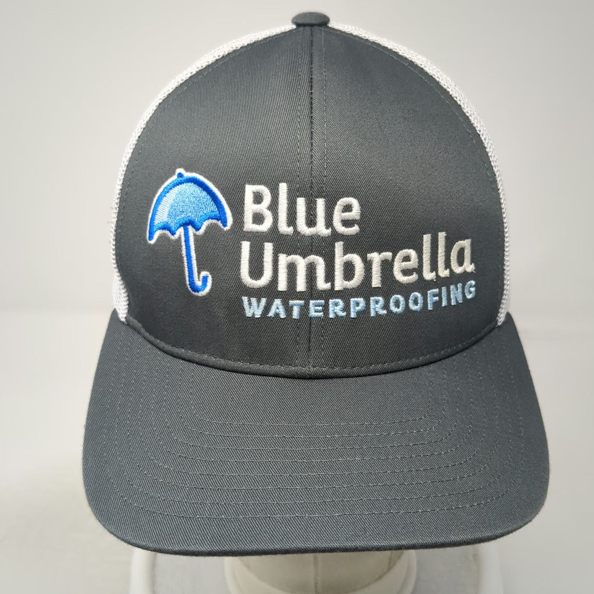 Pacific Headwear Trucker Hat Gray White OSFM Blue Umbrella Waterproofing Mesh