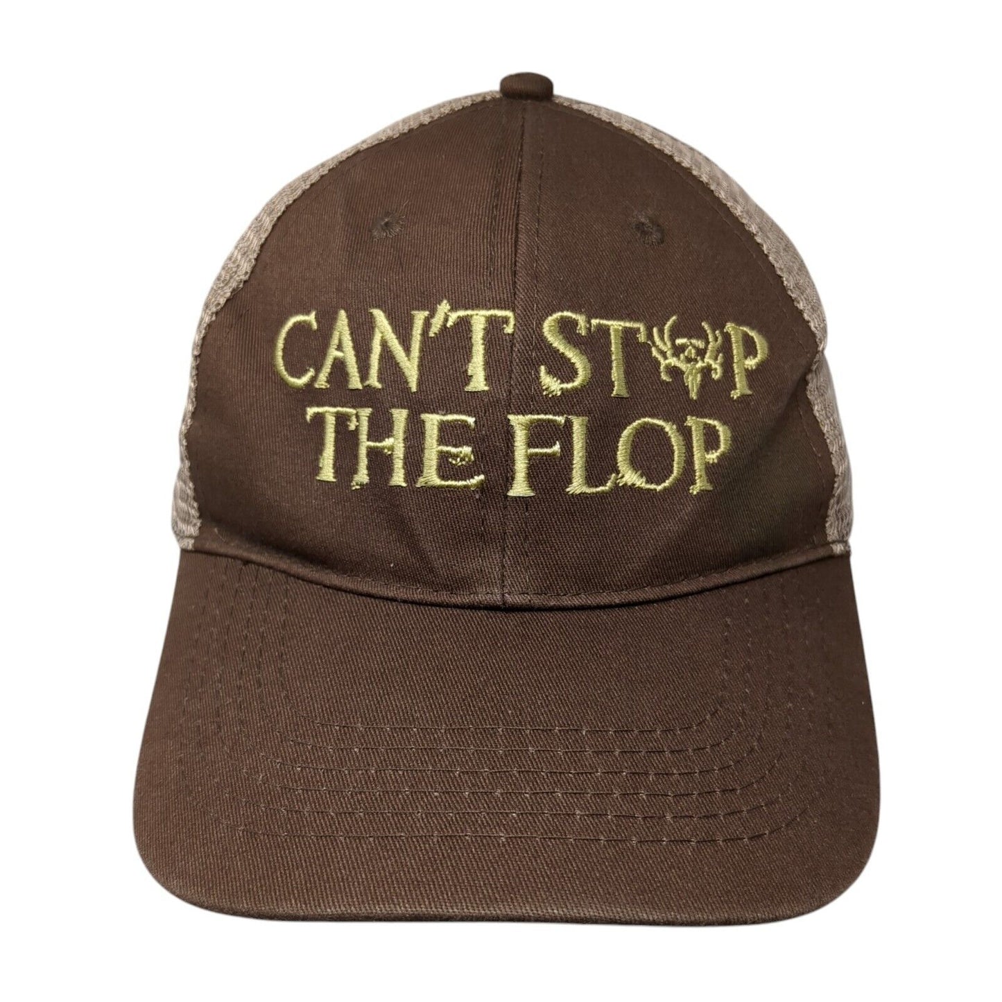 Can't Stop The Flop Snapback Trucker Hat Brown One Size Mesh Back