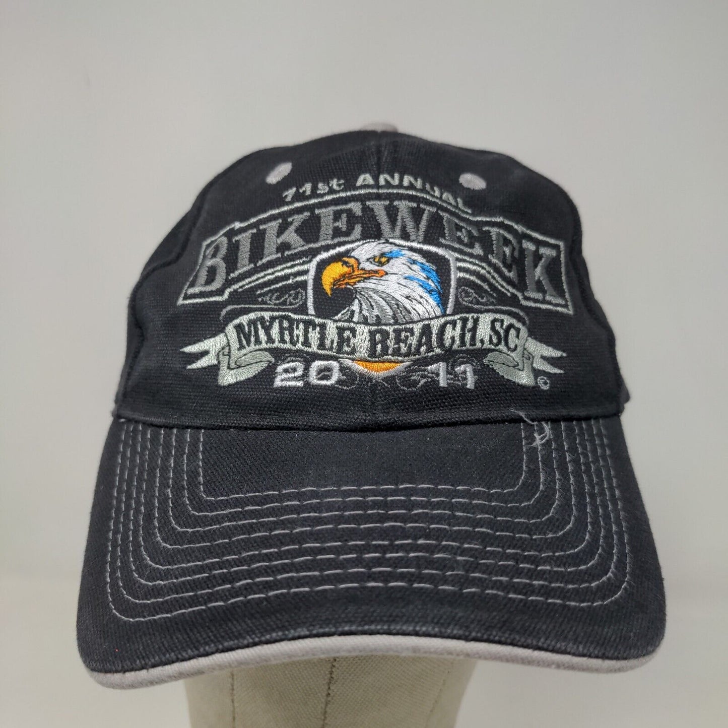 Bike Week 2011 Men's Strapback Hat Black OSFA Embroidered Myrtle Beach Logo