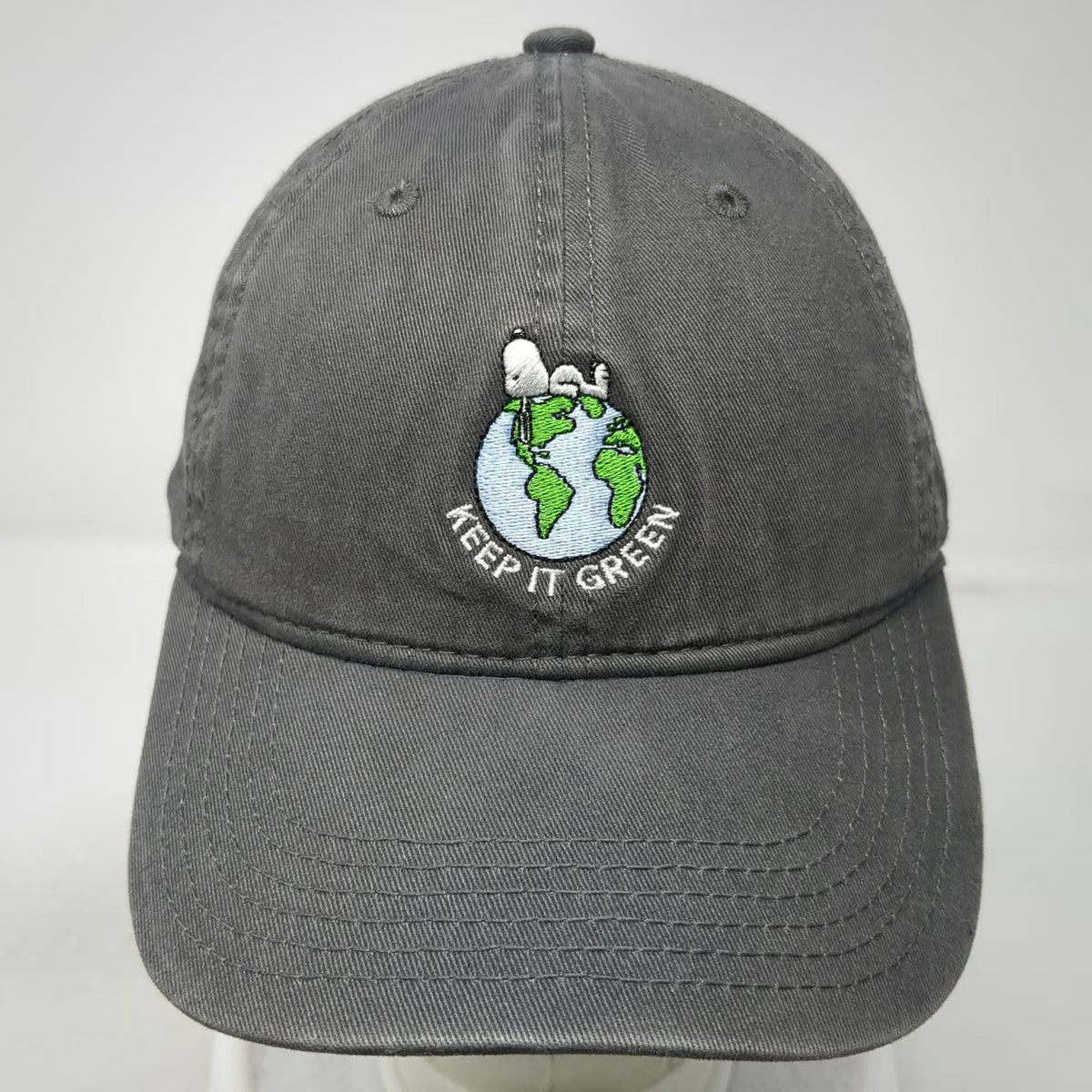Peanuts Snoopy Keep It Green Earth Gray One Size Baseball Cap Hat Slideback