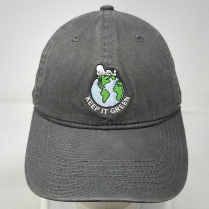 Peanuts Snoopy Keep It Green Earth Gray One Size Baseball Cap Hat Slideback