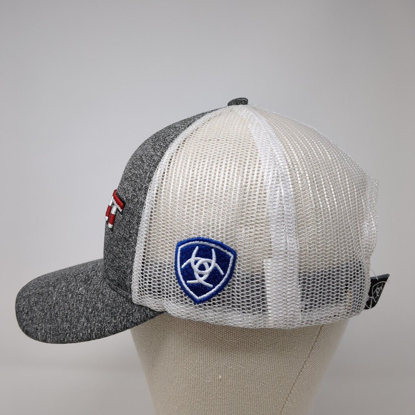 Ariat Snapback Trucker Hat Gray One Size Adjustable Mesh Back Patriotic USA Flag