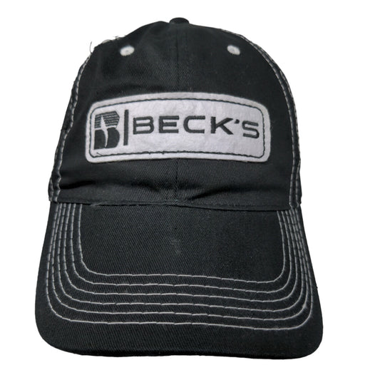 Beck's Seeds Men's Strapback Hat Black White OSFA Embroidered Logo Cotton