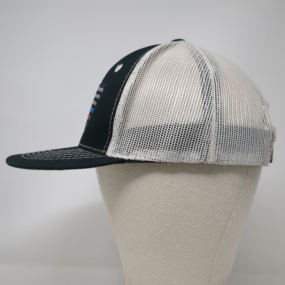 Justin Trucker Hat Black One Size Thin Blue Red Green Line Flag Mesh Snapback