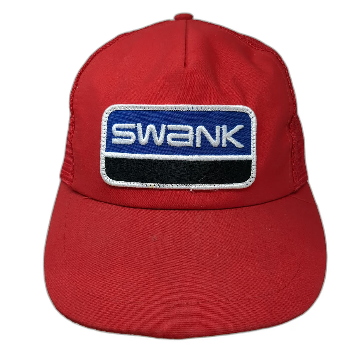 Swank Trucker Hat Red Mesh Back Snapback Embroidered Patch Logo Black Vintage