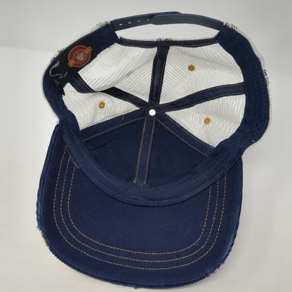 Budweiser Snapback Trucker Hat Blue One Size Adjustable Mesh Back Distressed