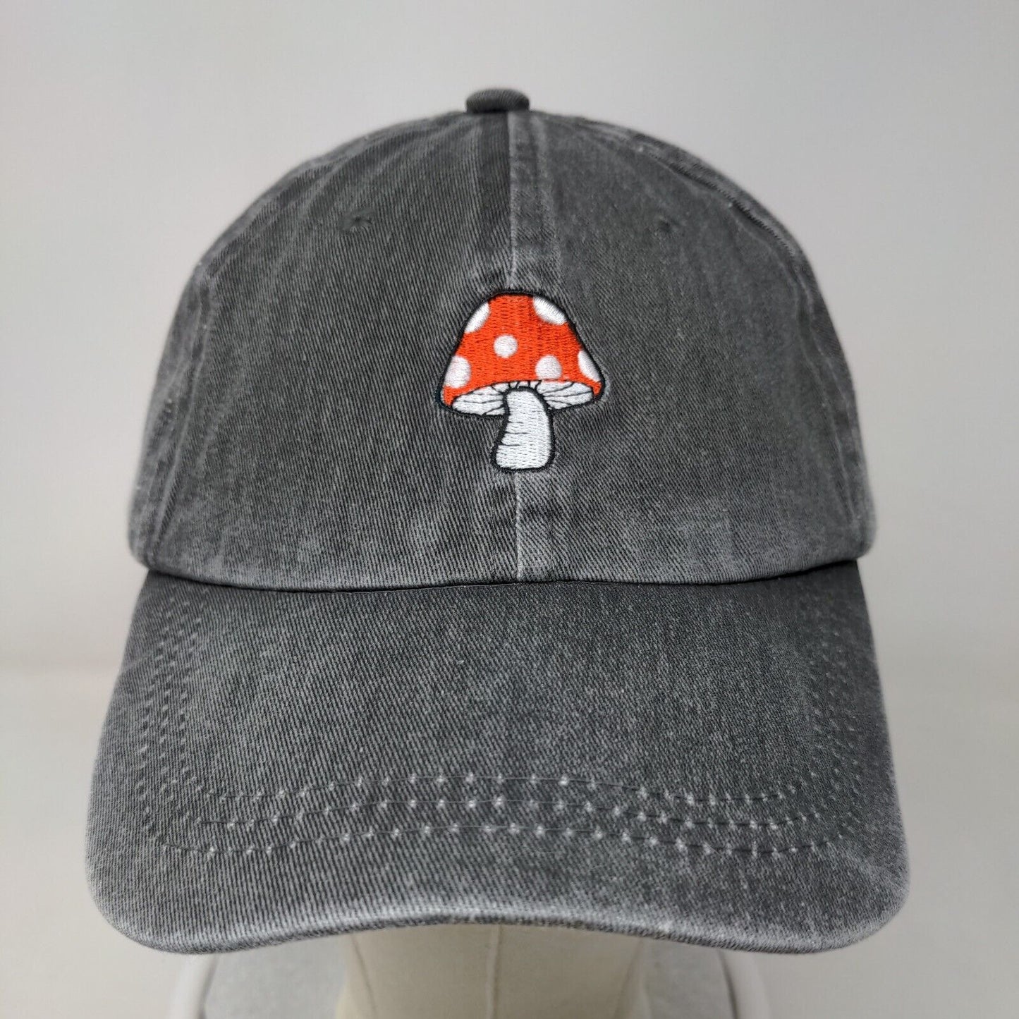 Mushroom Slideback Hat Gray One Size Embroidered Adjustable 6 Panel