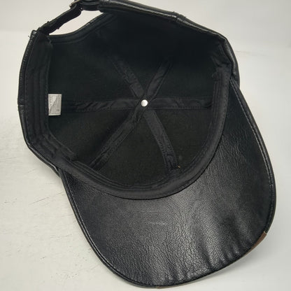 Zleevo Baseball Cap Black One Size PU Leather Brown Stitching Slideback Hat
