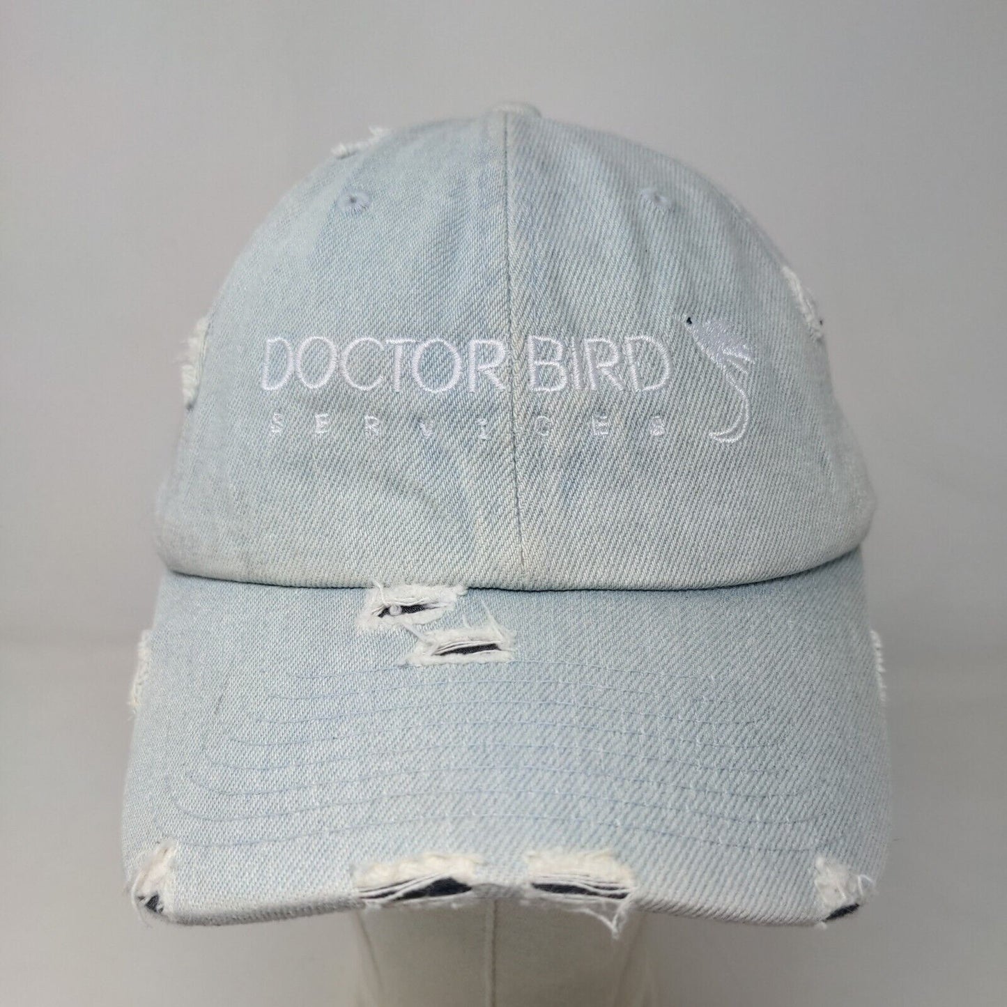 KB Ethos Men's Slideback Hat Blue Embroidered Doctor Bird Logo Distressed