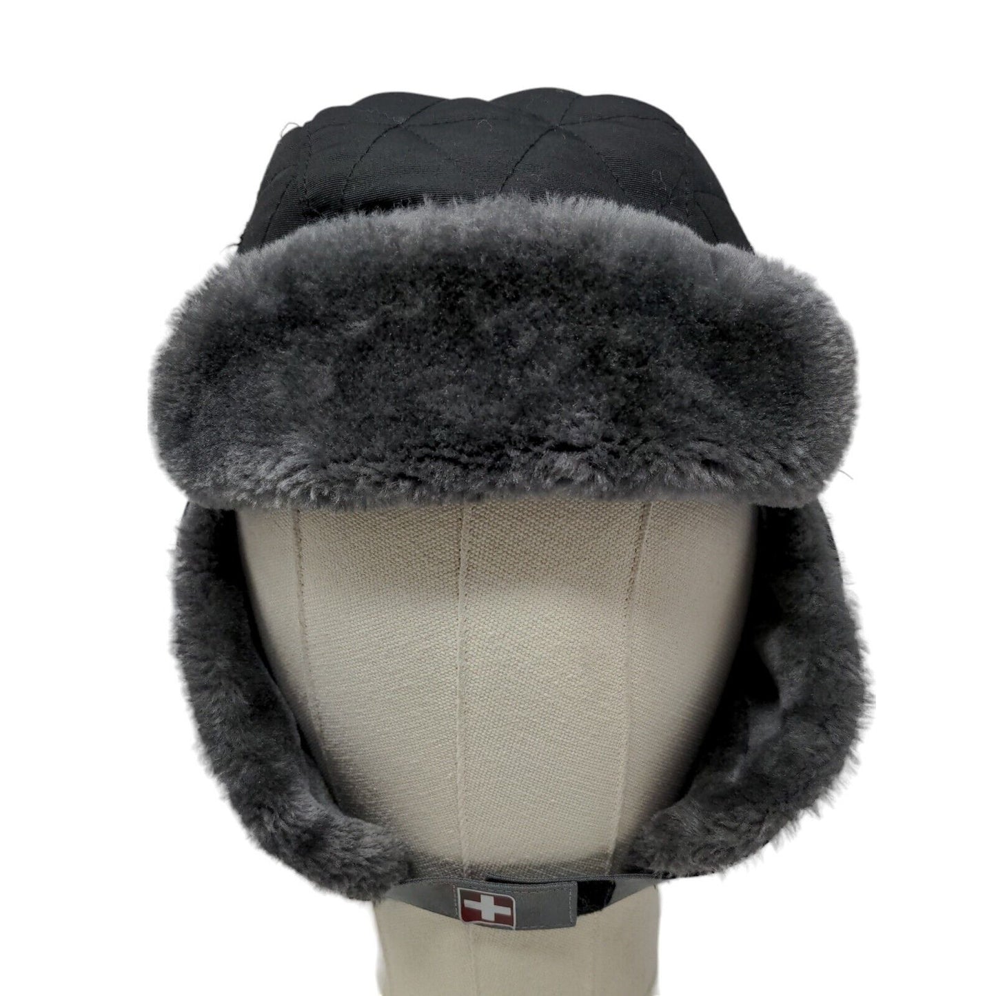 Swiss + Tech Men's Trapper Hat Black Vegan Fur Ear Flaps 100% Polyester
