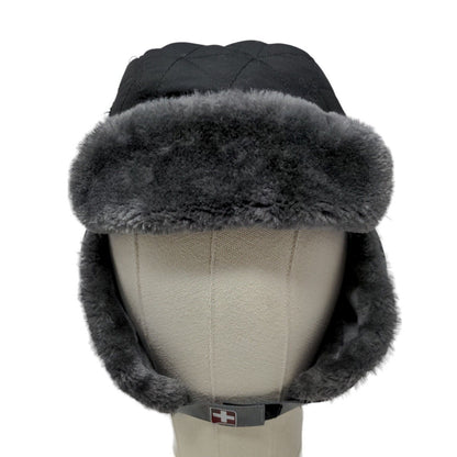 Swiss + Tech Men's Trapper Hat Black Vegan Fur Ear Flaps 100% Polyester