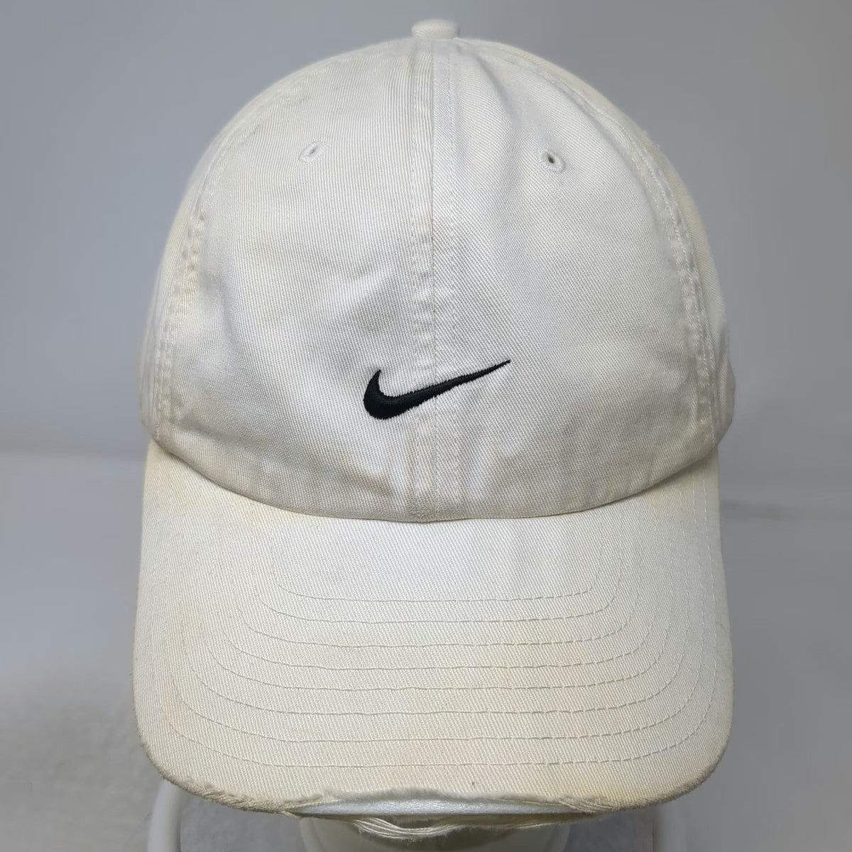 Nike Baseball Cap Beige Black Embroidered Swoosh Slideback Cotton Hat Vintage