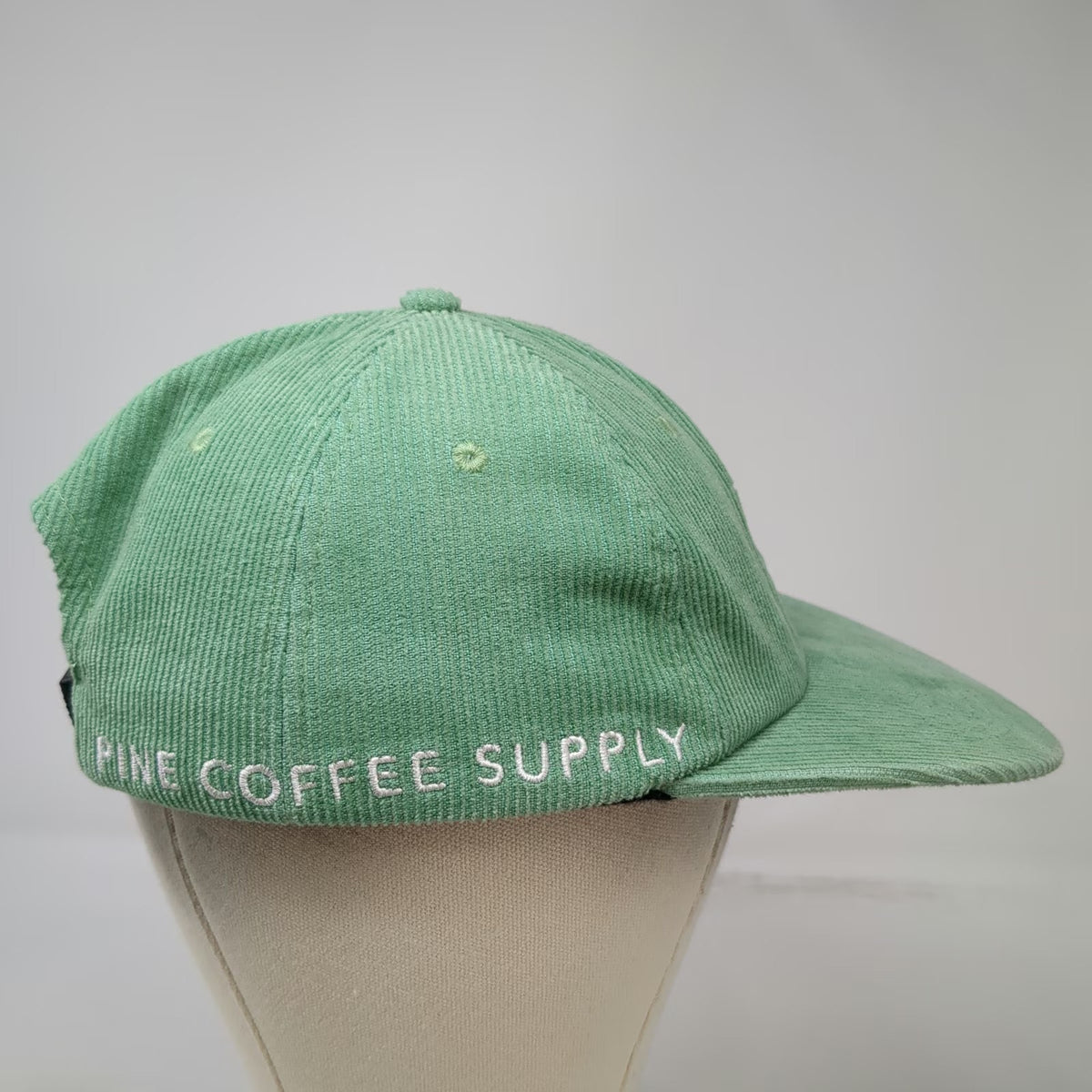 Pine Coffee Supply Baseball Cap Green One Size Corduroy Skull Mug Strapback Hat