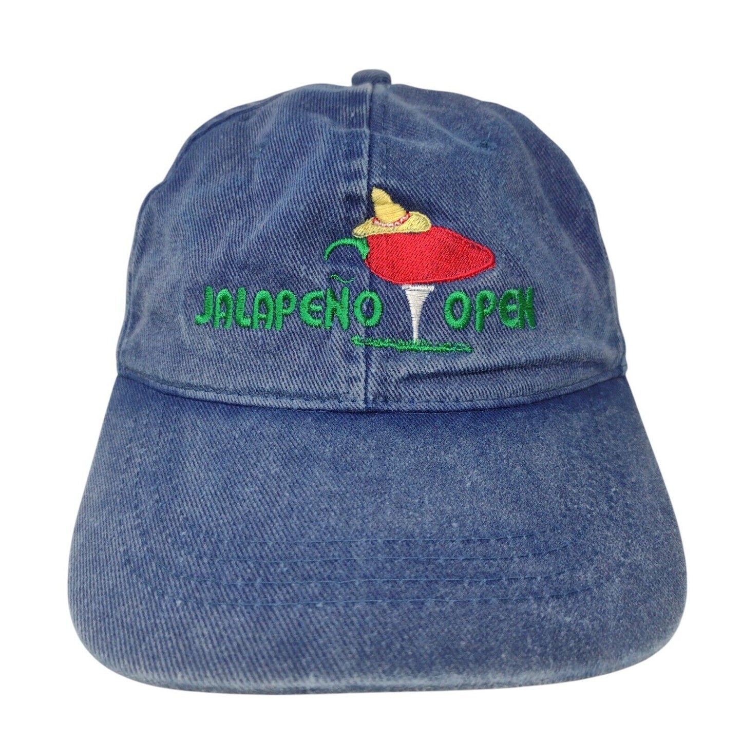 Jalapeño Open Strapback Hat Blue OSFA Embroidered Denim 6 Panel Otto Cap