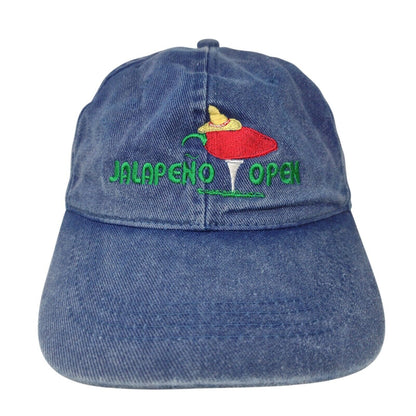 Jalapeño Open Strapback Hat Blue OSFA Embroidered Denim 6 Panel Otto Cap