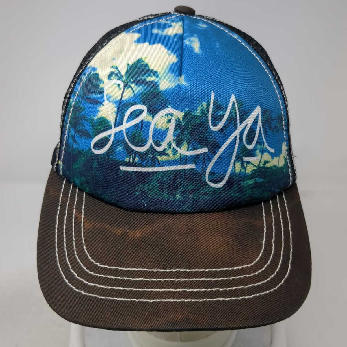 Billabong Trucker Hat Blue OSFM Sea Ya Photo Print Mesh Snapback Contrast Hat