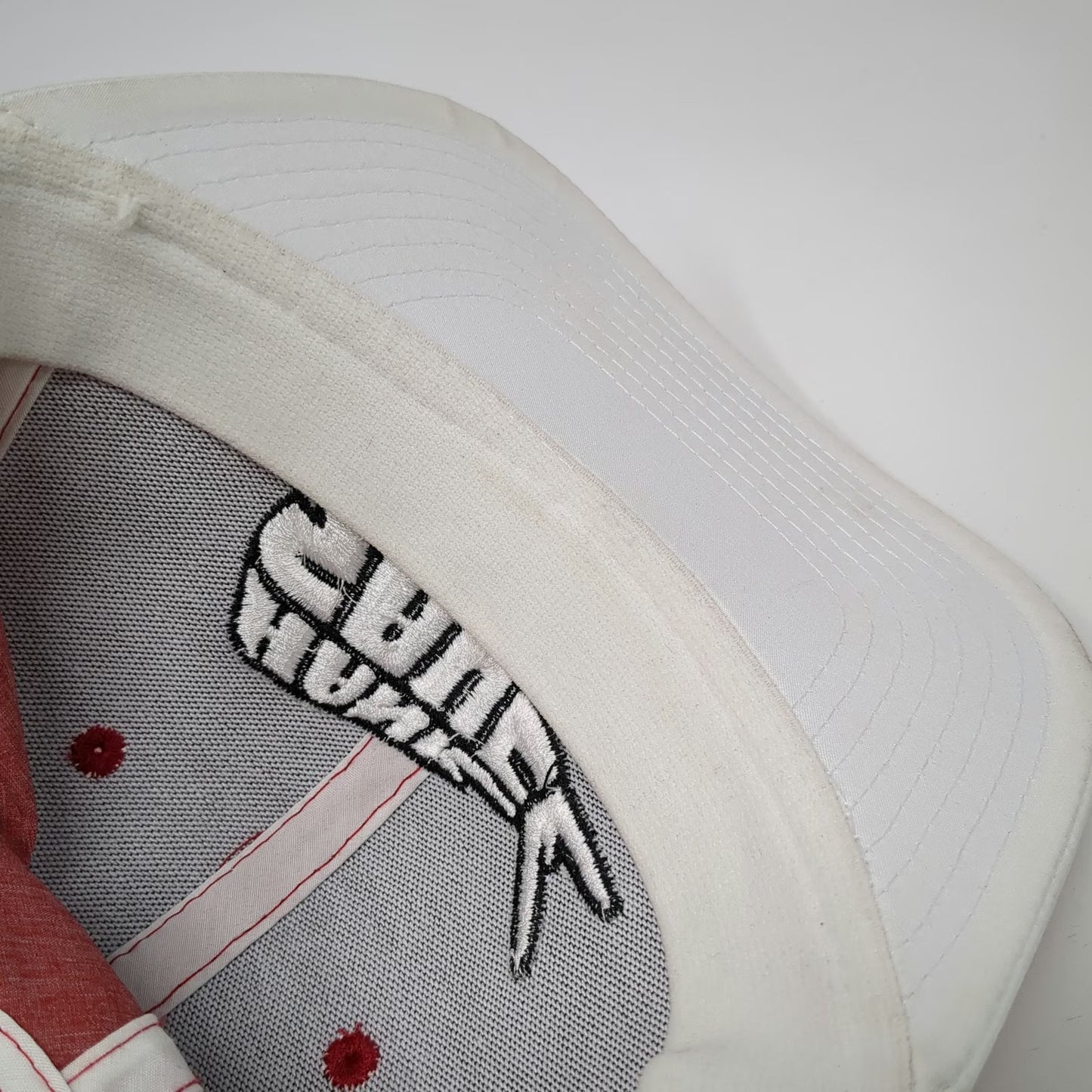 Hank Sauce Snapback Hat Red One Size White Flat Brim Fish Logo Fishing Surf