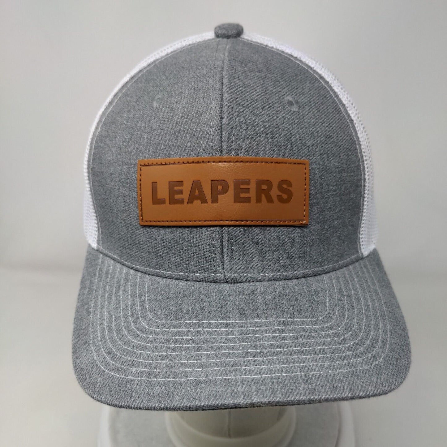 Leapers Leather Patch Snapback Trucker Hat Gray One Size Mesh Back