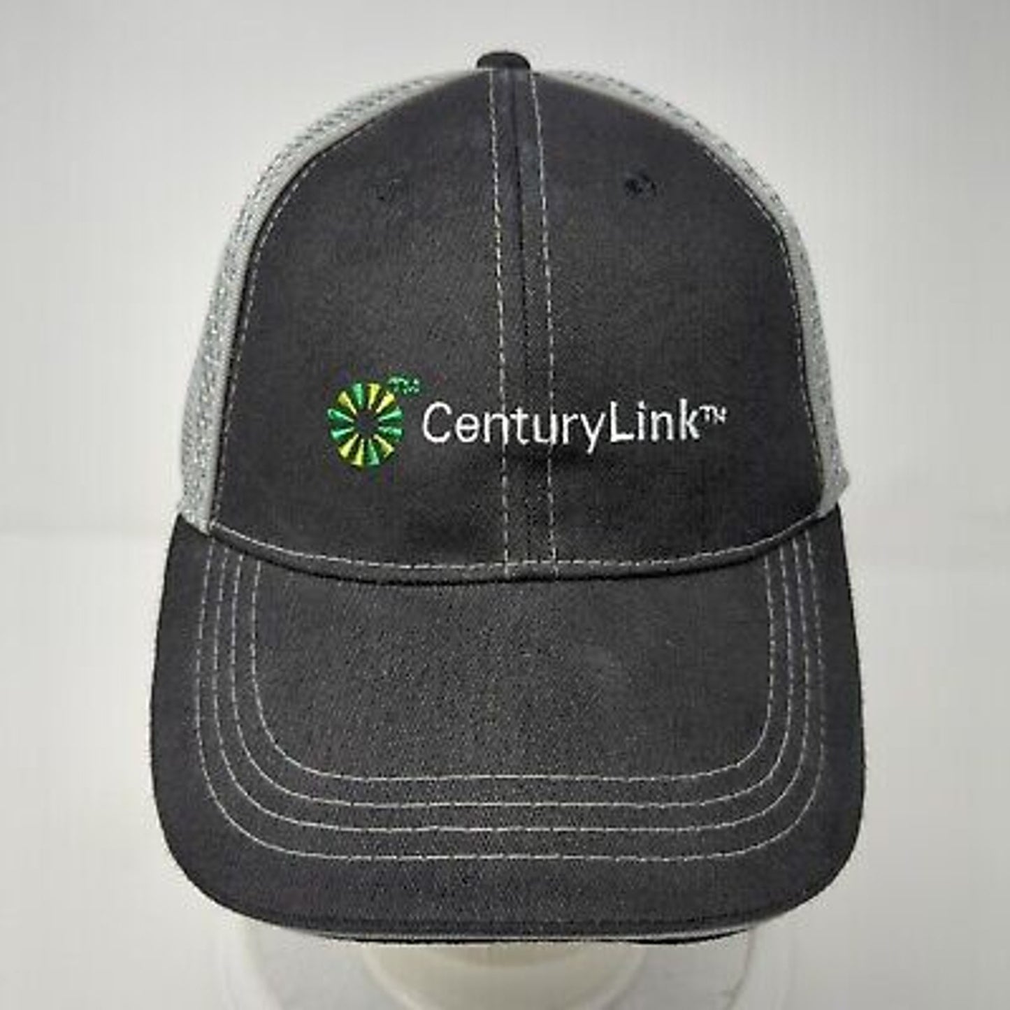 Century Link Fitted Trucker Hat Black S/M Vented Holes 6 Panel Mesh Back