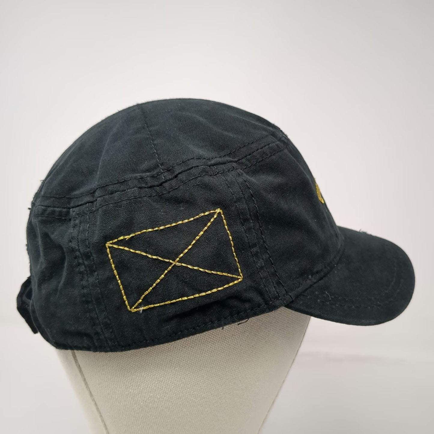 Caesars Black Army Cap One Size Side Zipper Embroidered Strapback Cotton Hat