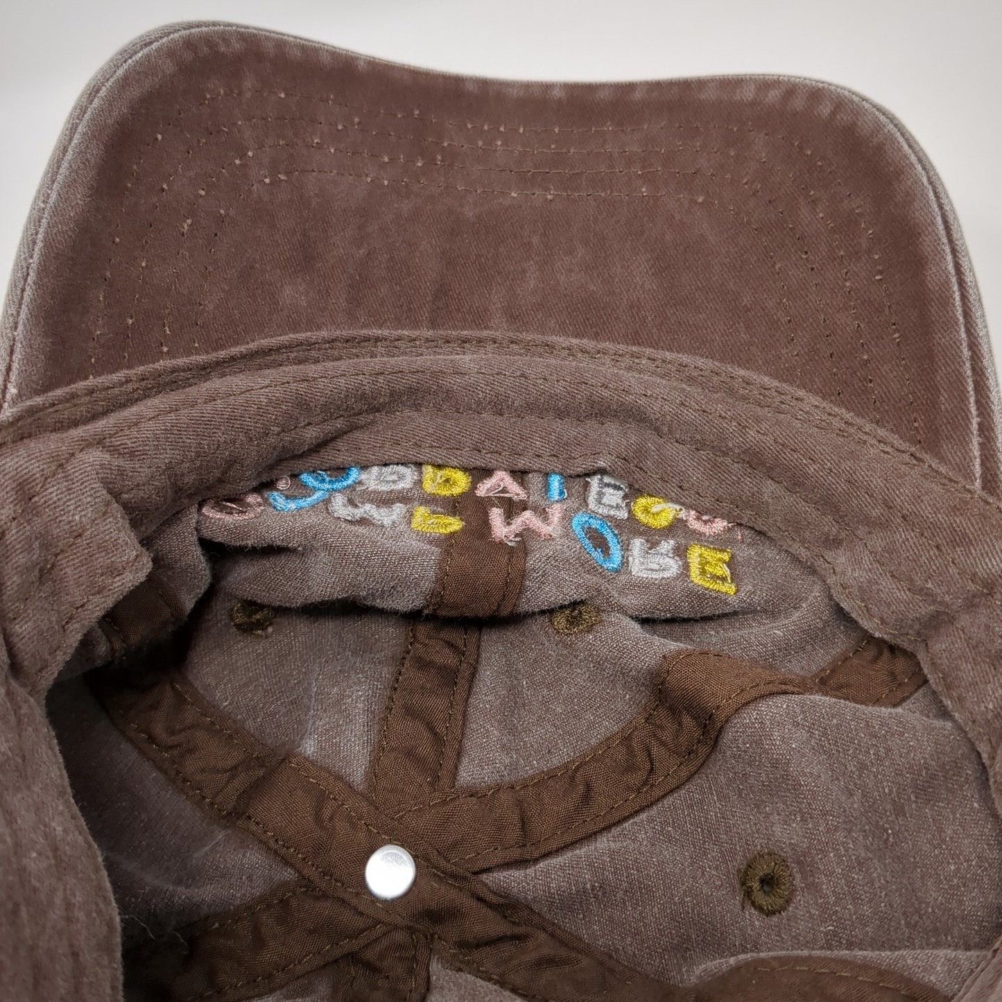 Camp More Worry Less Slideback Hat Brown One Size Solid Embroidered