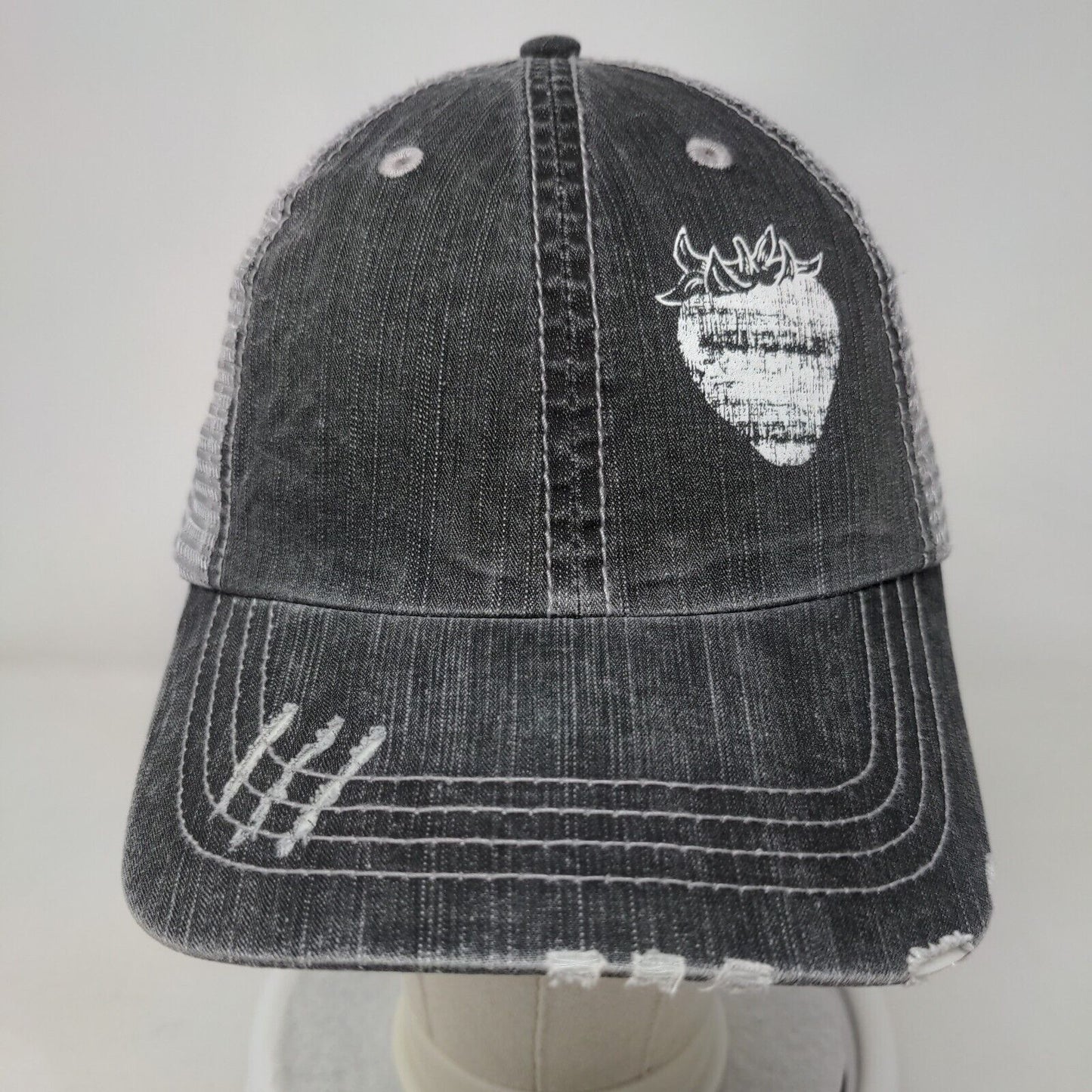 Strawberry Strapback Mesh Back Trucker Hat Gray OSFA Adjustable HG